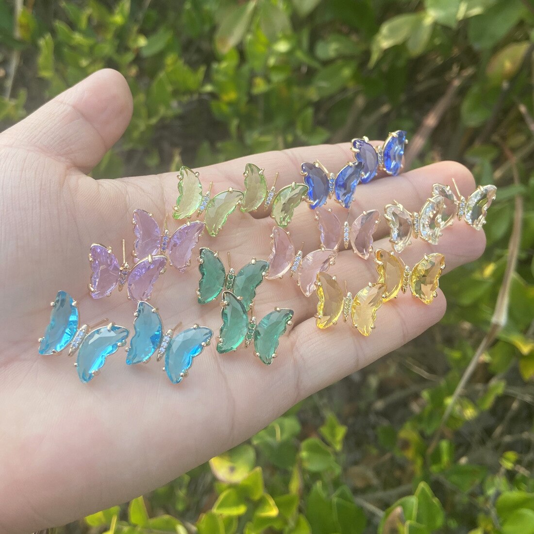 Colorful Crystal Butterfly Stud Earrings